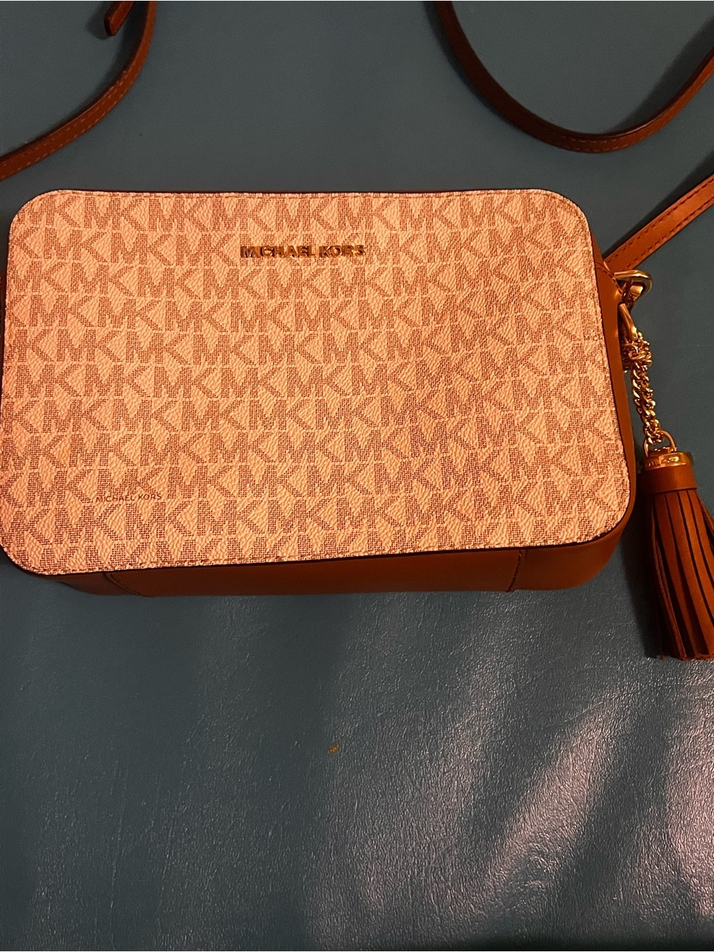 Michael Kors Orange Monogram Crossbody with Tassel